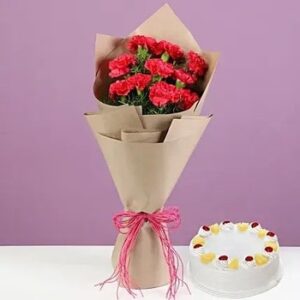 buy 10 Pink Carnations With Pineapple Cake at low and best price guaranteed