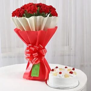 buy12 Red Carnations & Pineapple Cake Combo at low and best price guaranteed