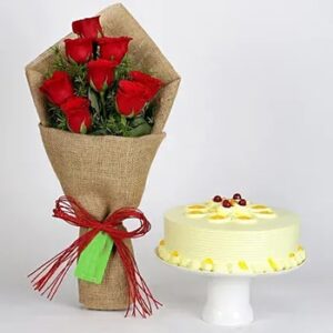 buy 8 Red Roses Bouquet & Butterscotch Cake at low and best price guaranteed