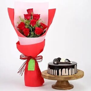 buy 8 Red Roses with Choco Cream Cake Combo at low and best price guaranteed