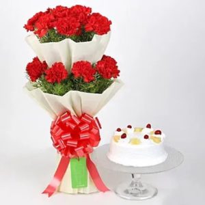 buy Two Layer Carnations Bouquet With Pineapple Cake at low and best price guaranteed