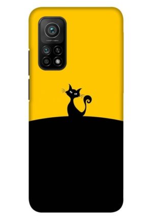 black yellow cat printed designer mobile back case cover for mi 10t - mi 10t pro