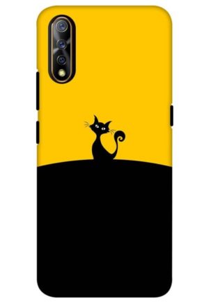 black yellow cat printed mobile back case cover for vivo s1, vivo z1x