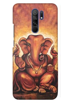 brown ganpati printed designer mobile back case cover for redmi 9 prime - poco m2