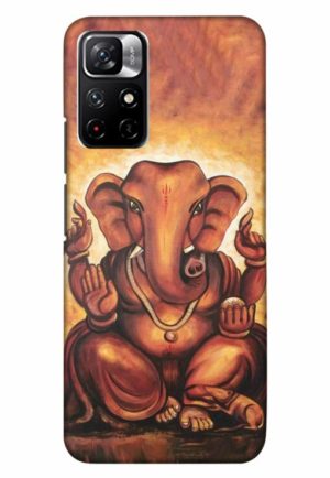 brown ganpati printed designer mobile back case cover for xiaomi redmi note 11t 5g - poco M4 pro 5g