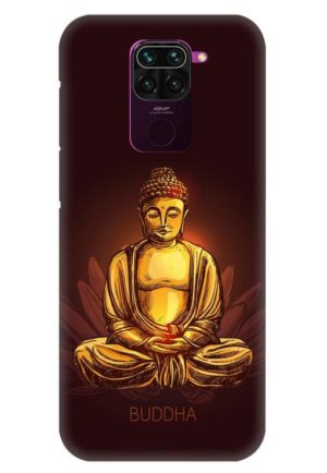 brown golden budha printed designer mobile back case cover for redmi note 9