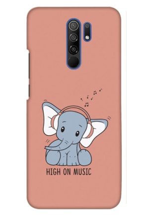 cute baby elephent high on music printed designer mobile back case cover for redmi 9 prime - poco m2
