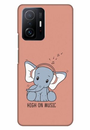 cute baby elephent listning music printed designer mobile back case cover for mi 11t - 11t pro