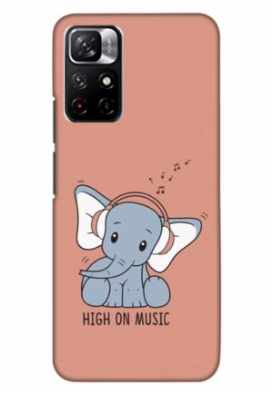 cute baby elephent listning music printed designer mobile back case cover for xiaomi redmi note 11t 5g - poco M4 pro 5g