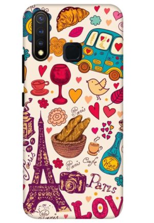 beautifull paris love printed mobile back case cover for vivo u20 - vivo y19