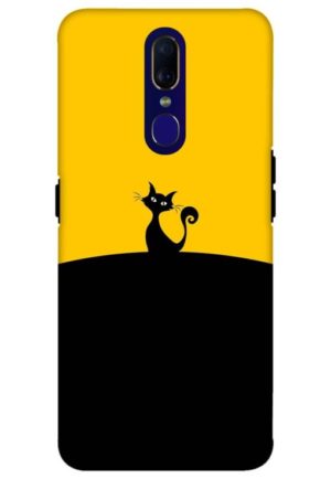 black yellow cat printed mobile back case cover for oppo f11