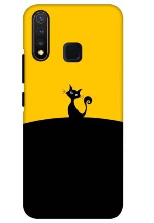 black yellow cat printed mobile back case cover for vivo u20 - vivo y19