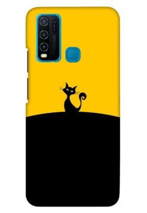 black yellow cat printed mobile back case cover for vivo y30 - vivo y50