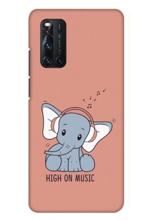 cute baby elephent listning music printed mobile back case cover for vivo V19