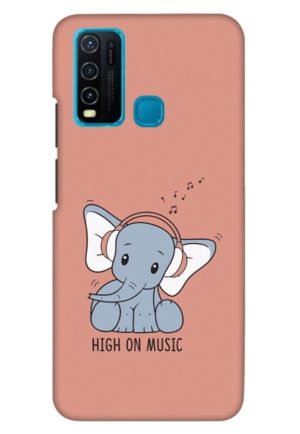 cute baby elephent listning music printed mobile back case cover for vivo y30 - vivo y50