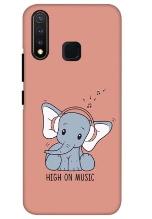 cute baby elephent listning to music printed mobile back case cover for vivo u20 - vivo y19