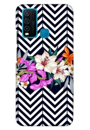 zigzag flower polka printed mobile back case cover for vivo y30 - vivo y50